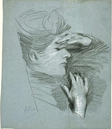 Wikioo.org - The Encyclopedia of Fine Arts - Painting, Artwork by Paul Cesar Helleu - Portrait of Madame Helleu, bust, in profile