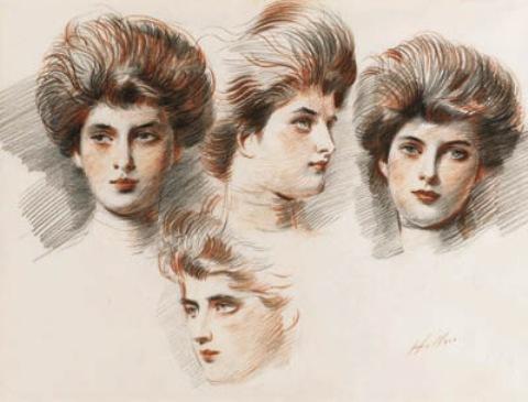 Wikioo.org - The Encyclopedia of Fine Arts - Painting, Artwork by Paul Cesar Helleu - Studies of Countess Greffulhe