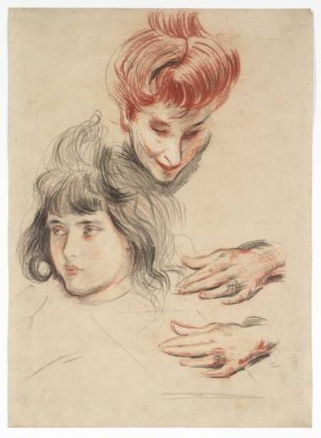 Wikioo.org - The Encyclopedia of Fine Arts - Painting, Artwork by Paul Cesar Helleu - Studies of Mme Helleu and Ellen