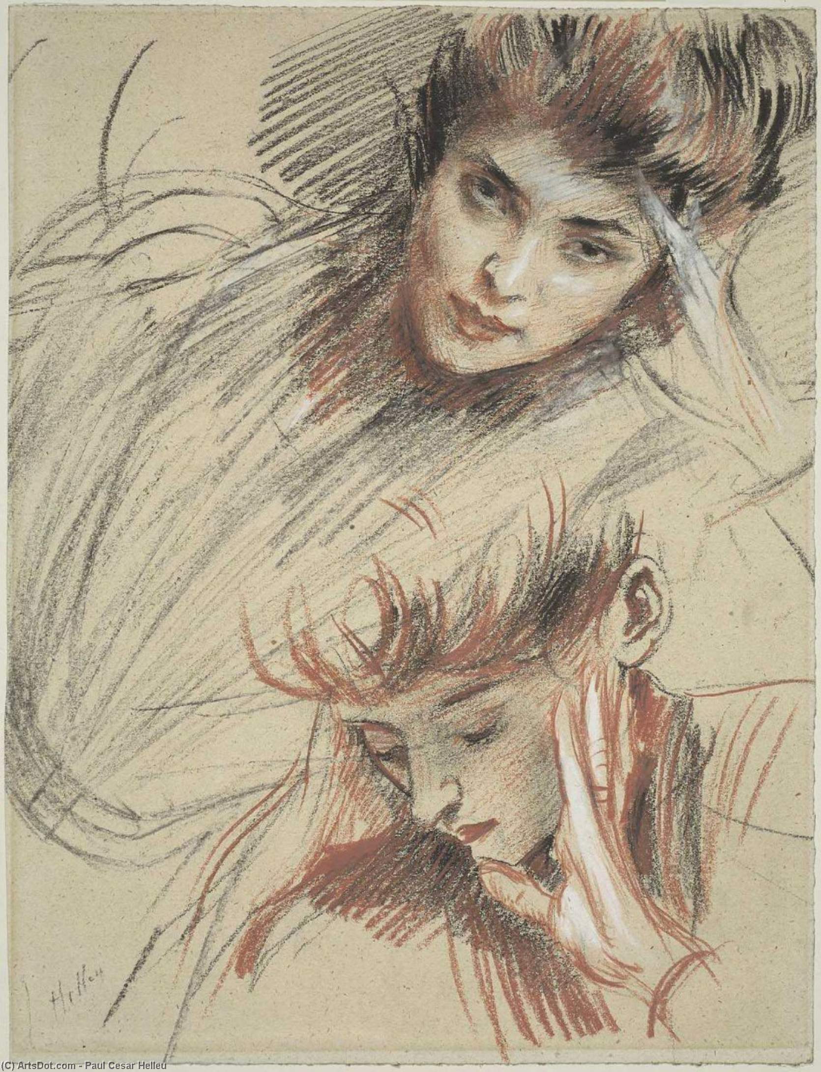 Wikioo.org - The Encyclopedia of Fine Arts - Painting, Artwork by Paul Cesar Helleu - Study of Heads