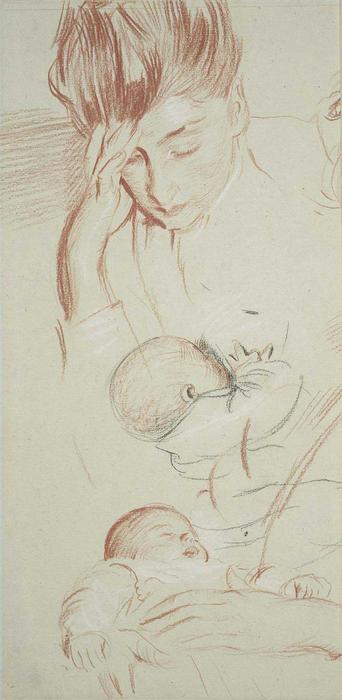 WikiOO.org - Encyclopedia of Fine Arts - Maľba, Artwork Paul Cesar Helleu - Woman with Two Infants