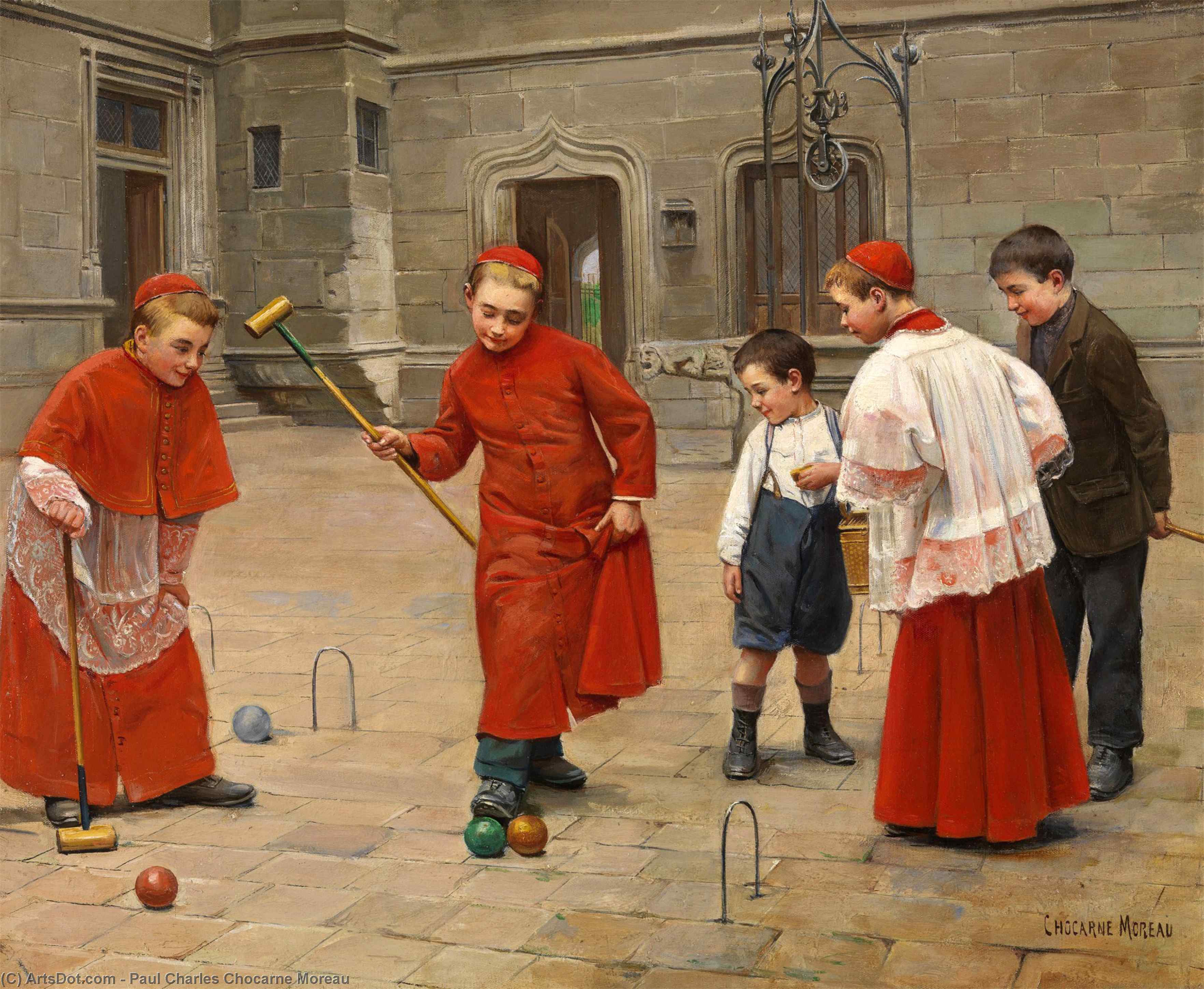 Wikioo.org - The Encyclopedia of Fine Arts - Painting, Artwork by Paul Charles Chocarne Moreau - Playing Croquet