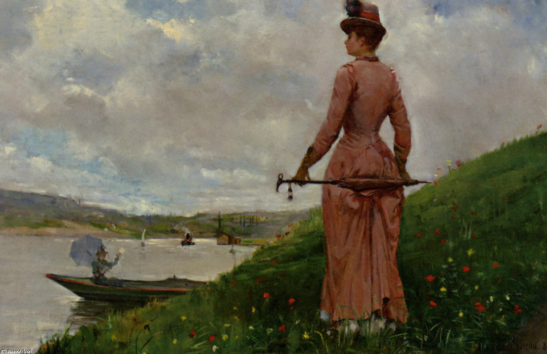 WikiOO.org - אנציקלופדיה לאמנויות יפות - ציור, יצירות אמנות Paul Charles Chocarne Moreau - Walk on the bank of Loise