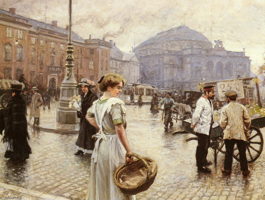 Wikioo.org - The Encyclopedia of Fine Arts - Painting, Artwork by Paul Gustave Fischer - A View of Kongens Nytorv, Copenhagen
