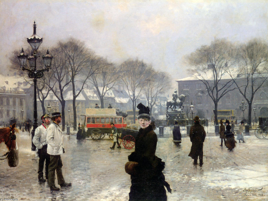 Wikioo.org - The Encyclopedia of Fine Arts - Painting, Artwork by Paul Gustave Fischer - A Winter's Day on Kongens Nytorv Copenhagen