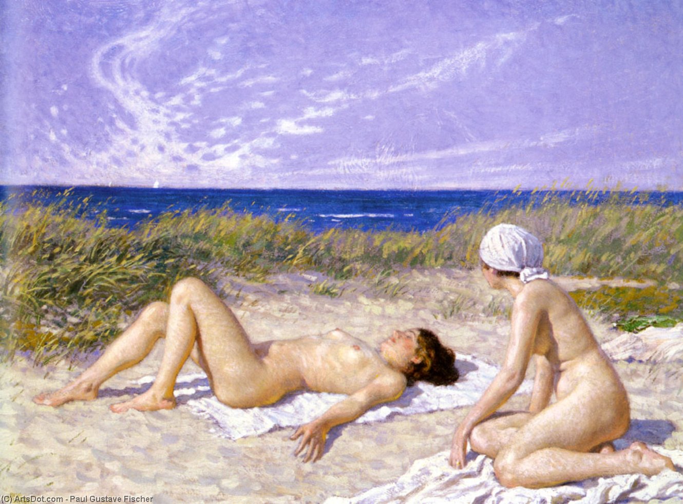 WikiOO.org - Encyclopedia of Fine Arts - Festés, Grafika Paul Gustave Fischer - Sunbathing in the Dunes
