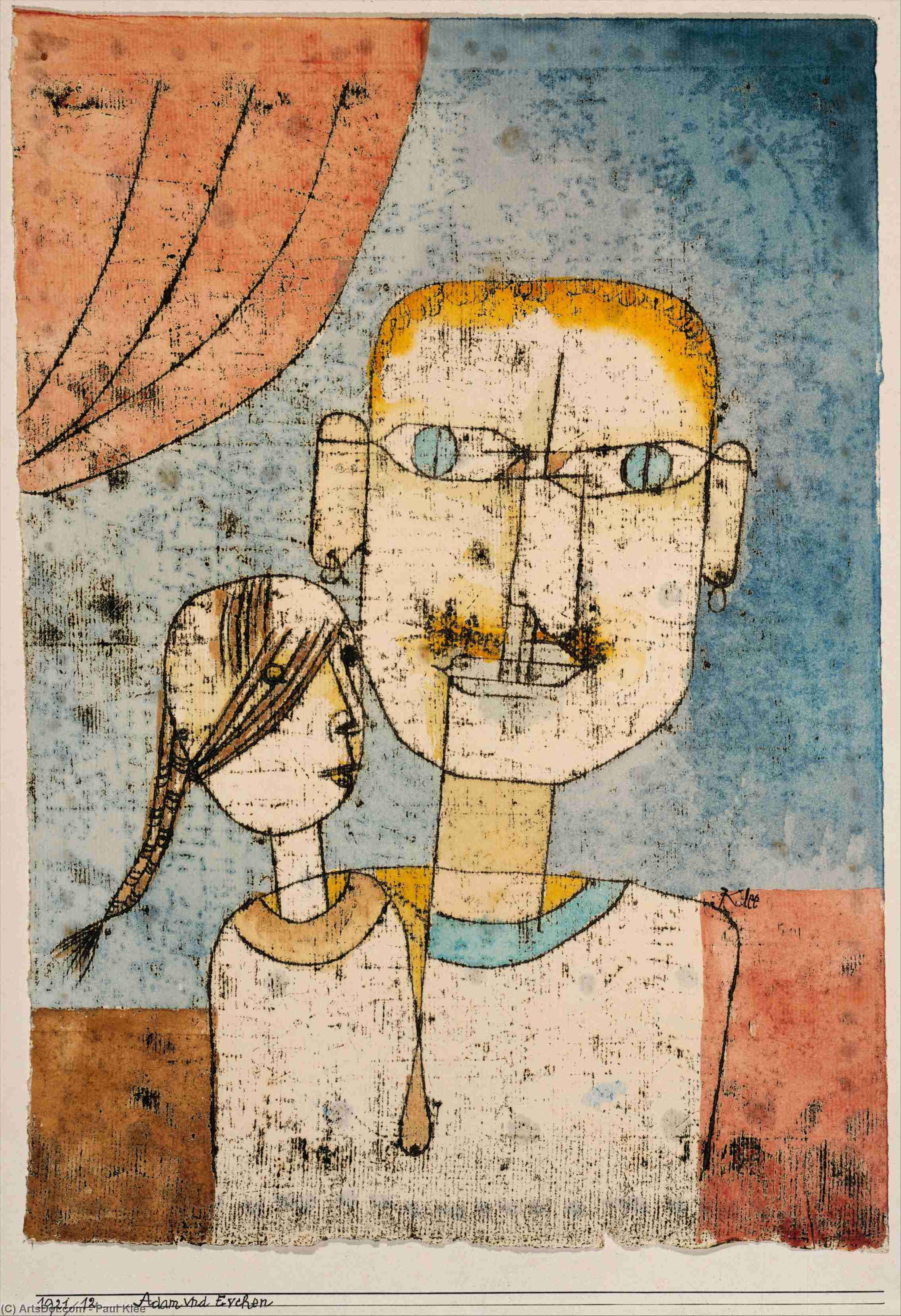 Wikioo.org - The Encyclopedia of Fine Arts - Painting, Artwork by Paul Klee - Adam and Little Eve