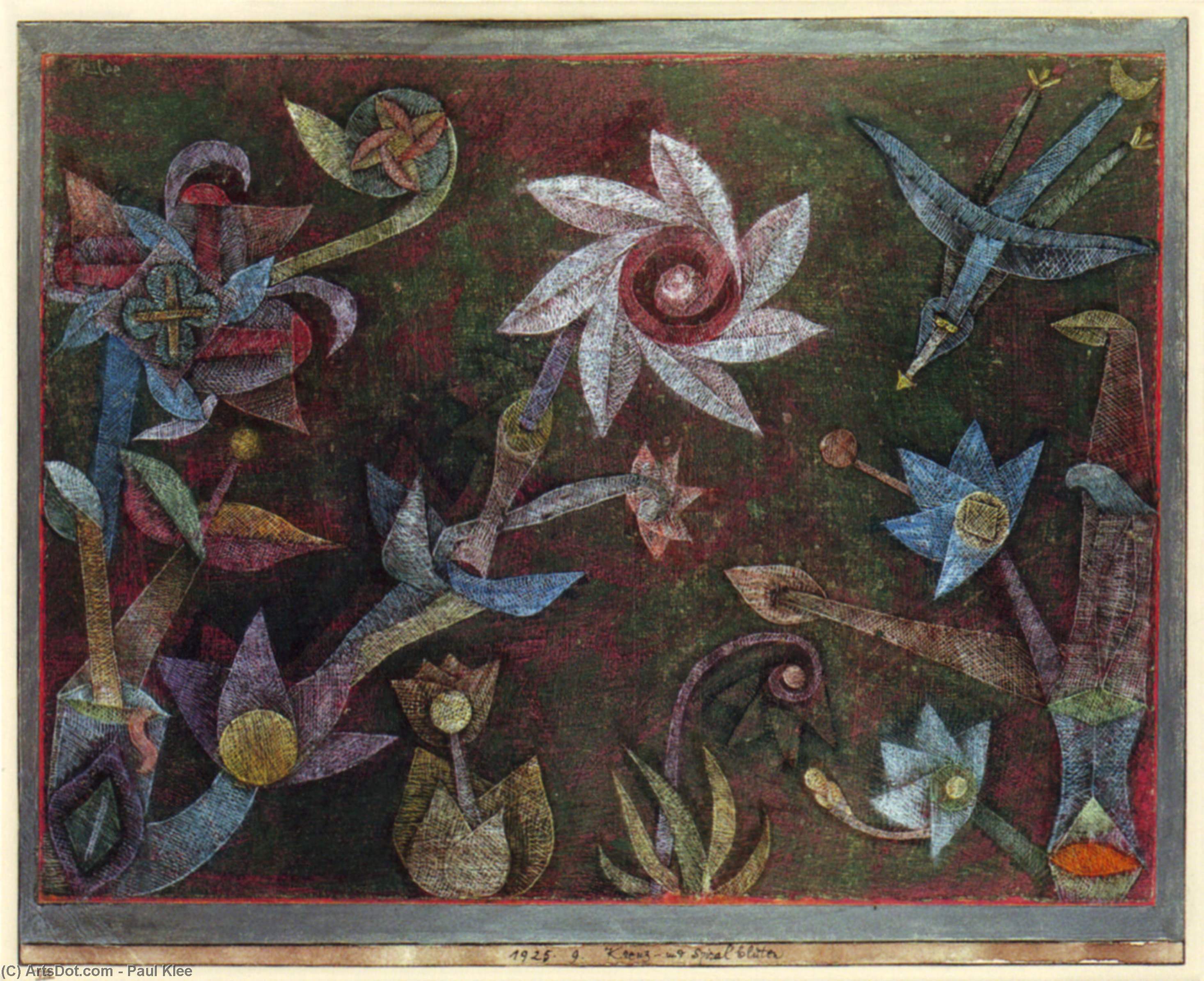 Wikioo.org - The Encyclopedia of Fine Arts - Painting, Artwork by Paul Klee - Crucifers und Spiral Flowers