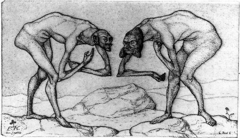 Wikioo.org - The Encyclopedia of Fine Arts - Painting, Artwork by Paul Klee - Meeting of two men
