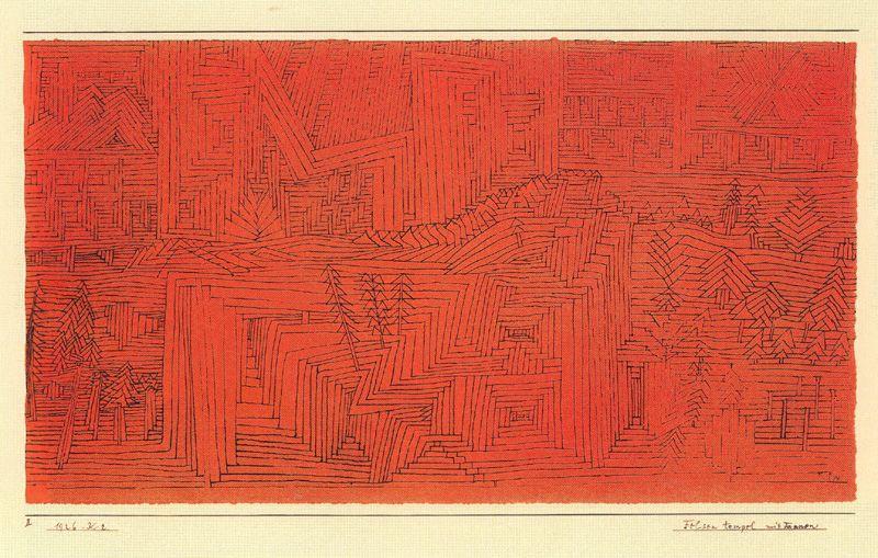 Wikioo.org - The Encyclopedia of Fine Arts - Painting, Artwork by Paul Klee - Rock-Cut Temple with Fir Trees