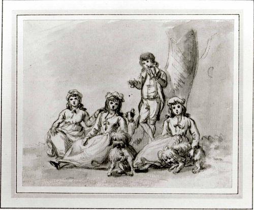 Wikioo.org - สารานุกรมวิจิตรศิลป์ - จิตรกรรม Paul Sandby - A Group of Four Children, with Dogs