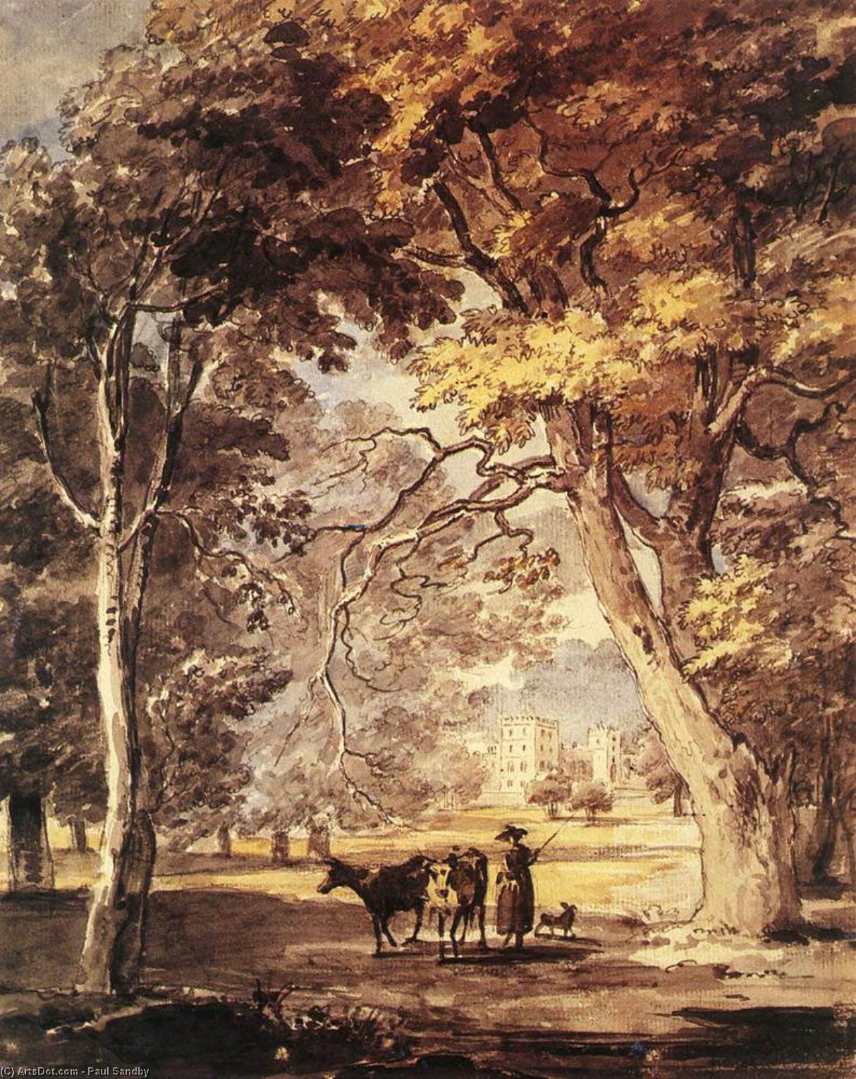 Wikioo.org - The Encyclopedia of Fine Arts - Painting, Artwork by Paul Sandby - Cow­Girl in the Windsor Great Park