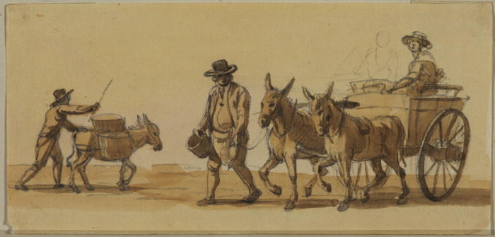 Wikioo.org - สารานุกรมวิจิตรศิลป์ - จิตรกรรม Paul Sandby - Man driving a donkey, and man leading a cart