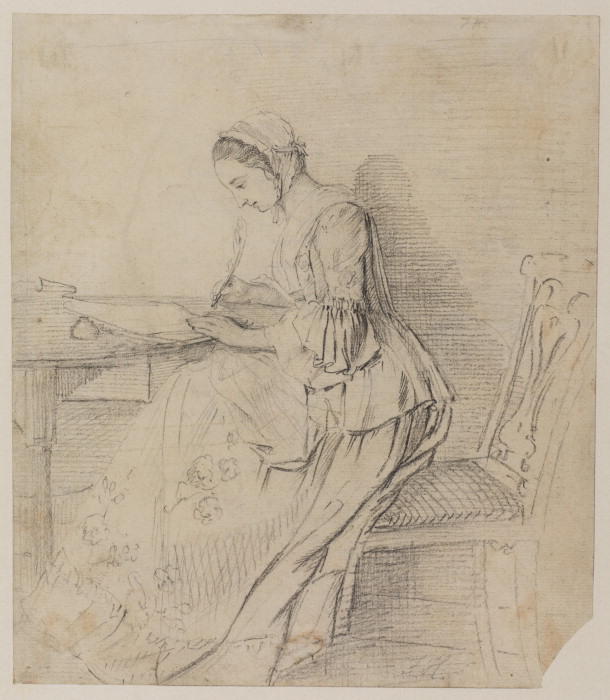 Wikioo.org - The Encyclopedia of Fine Arts - Painting, Artwork by Paul Sandby - Young lady writing at a table