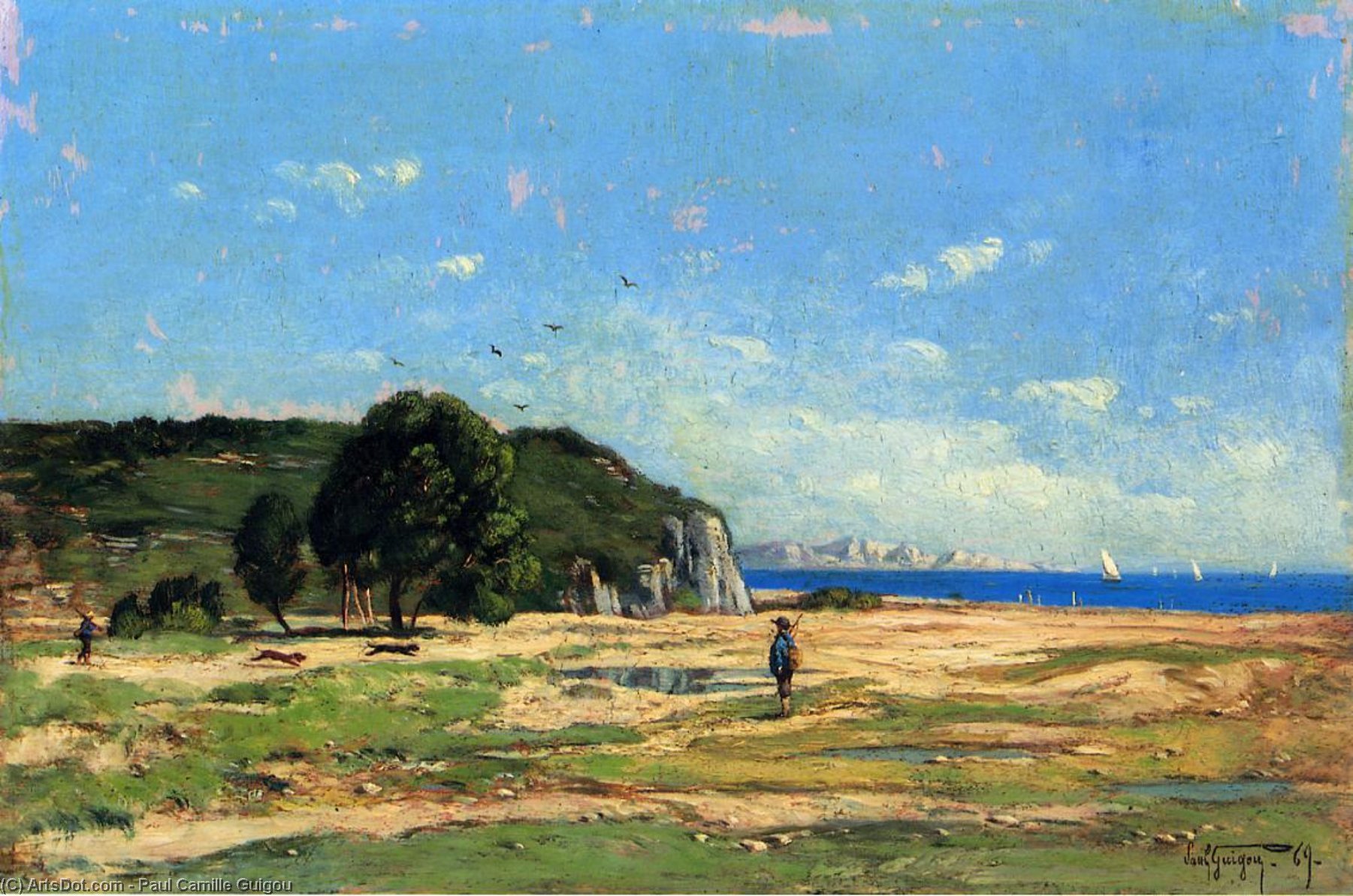 Wikioo.org - The Encyclopedia of Fine Arts - Painting, Artwork by Paul Camille Guigou - Hunters near the Coast of Marseille