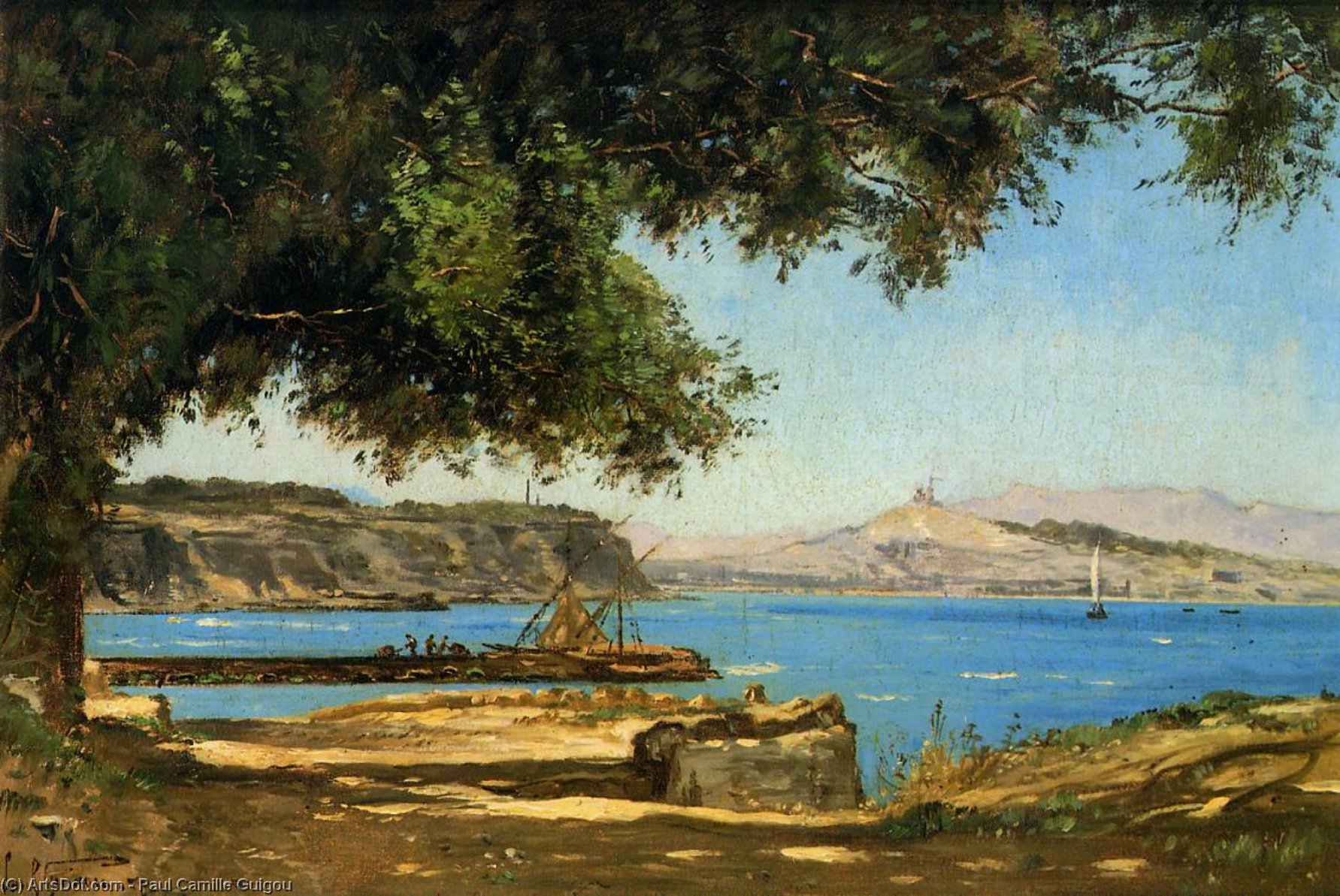 Wikioo.org - The Encyclopedia of Fine Arts - Painting, Artwork by Paul Camille Guigou - Tamaris by the Sea at Saint-Andre near Marseille