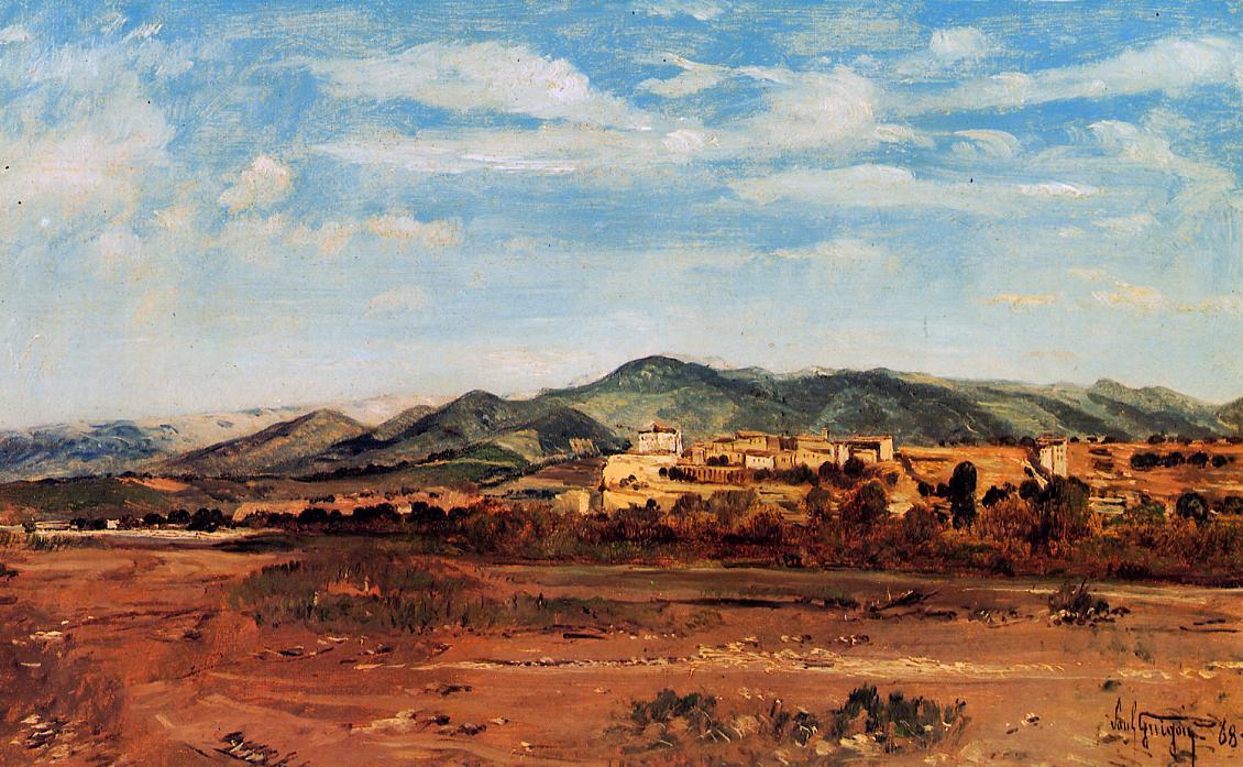 Wikioo.org - The Encyclopedia of Fine Arts - Painting, Artwork by Paul Camille Guigou - The Village of Vaucluse, on the Banks of the Durance During the Dry Season