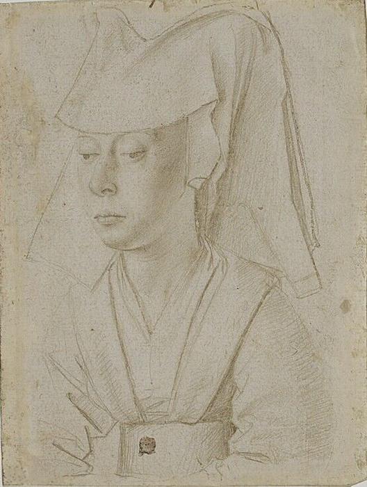 WikiOO.org - Encyclopedia of Fine Arts - Lukisan, Artwork Petrus Christus - Portrait de femme à mi-corps coiffée d'un hennin, de trois quarts à gauche