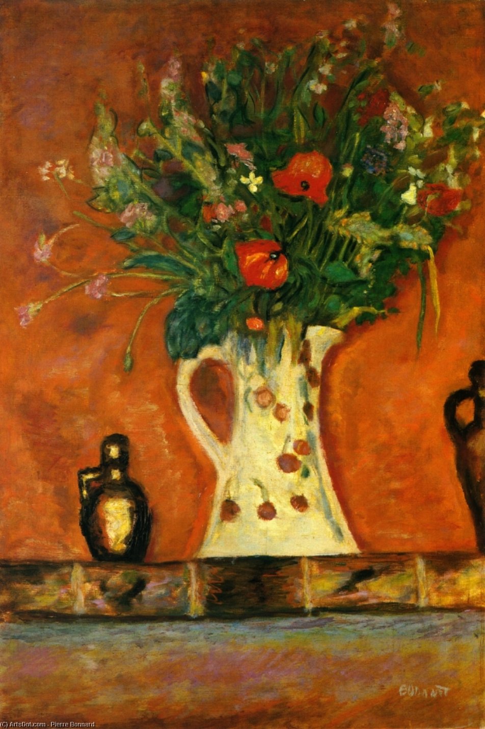 WikiOO.org - Enciklopedija dailės - Tapyba, meno kuriniai Pierre Bonnard - Flowers on a Mantlepiece