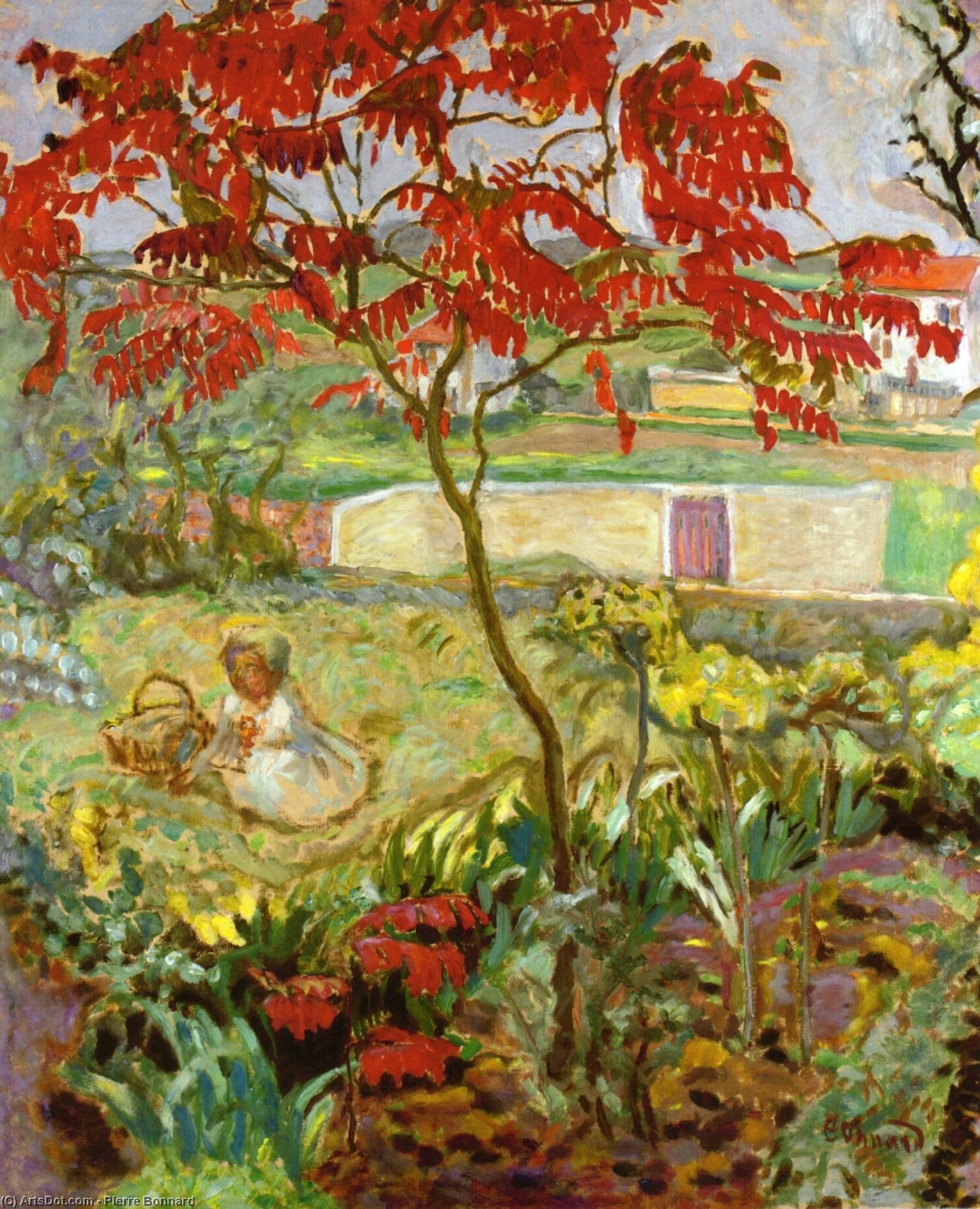 Wikioo.org - The Encyclopedia of Fine Arts - Painting, Artwork by Pierre Bonnard - Garden with Red Tree
