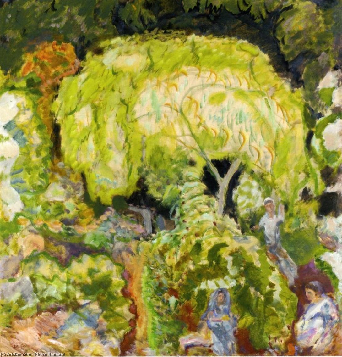 Wikoo.org - موسوعة الفنون الجميلة - اللوحة، العمل الفني Pierre Bonnard - Landscape with Three Figures and Willow
