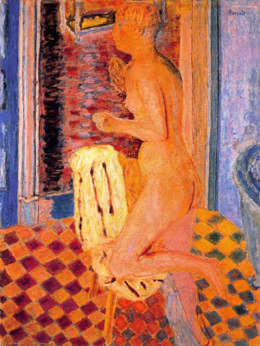 Wikoo.org - موسوعة الفنون الجميلة - اللوحة، العمل الفني Pierre Bonnard - Nude with chair