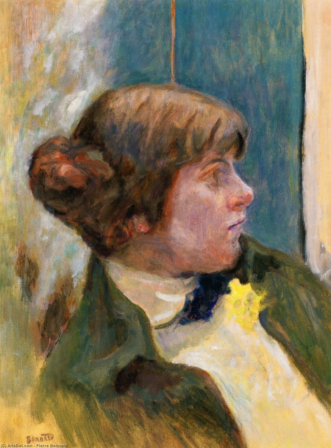 Wikioo.org – L'Encyclopédie des Beaux Arts - Peinture, Oeuvre de Pierre Bonnard - étude pour le profil d une femme dans un bow tie