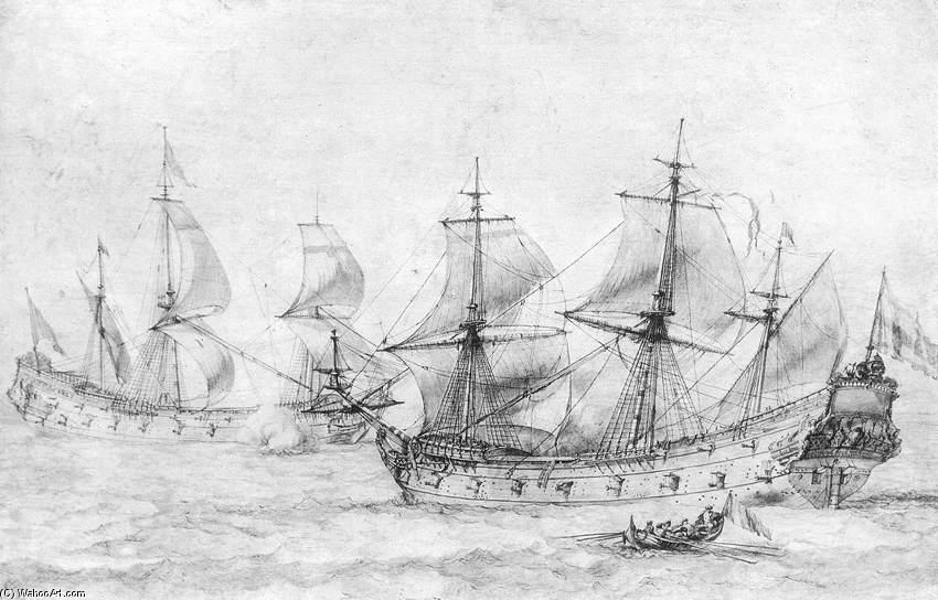 Wikioo.org – L'Enciclopedia delle Belle Arti - Pittura, Opere di Pierre Puget - Due navi a vela
