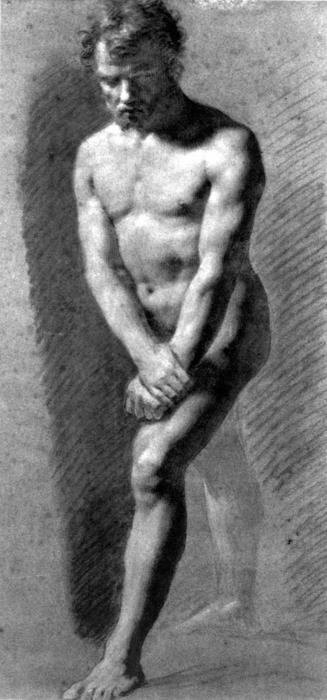 Wikioo.org - The Encyclopedia of Fine Arts - Painting, Artwork by Pierre-Paul Prud'hon - Male Nude Grasping his Wrists