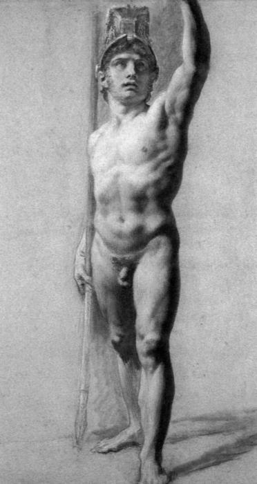 Wikioo.org - Bách khoa toàn thư về mỹ thuật - Vẽ tranh, Tác phẩm nghệ thuật Pierre-Paul Prud'hon - Male Nude Raising his Arm