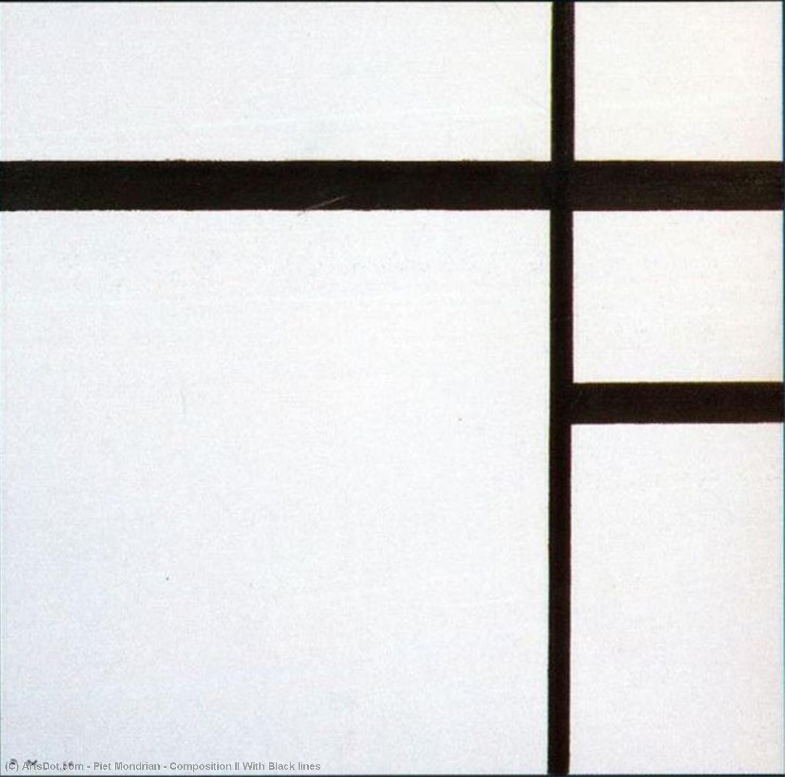 Wikoo.org - موسوعة الفنون الجميلة - اللوحة، العمل الفني Piet Mondrian - Composition II With Black lines