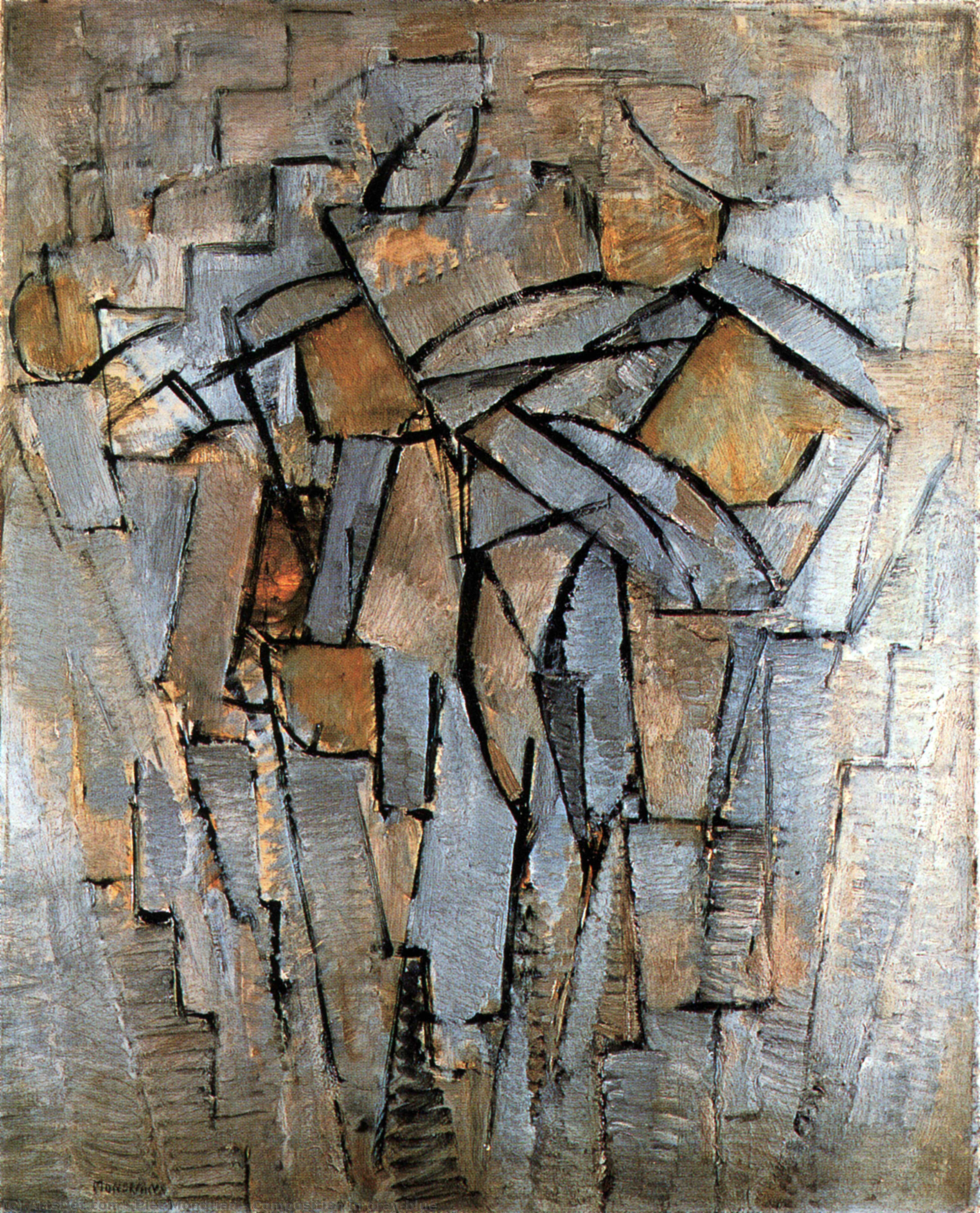 WikiOO.org - Энциклопедия изобразительного искусства - Живопись, Картины  Piet Mondrian - Композиция в gray-blue