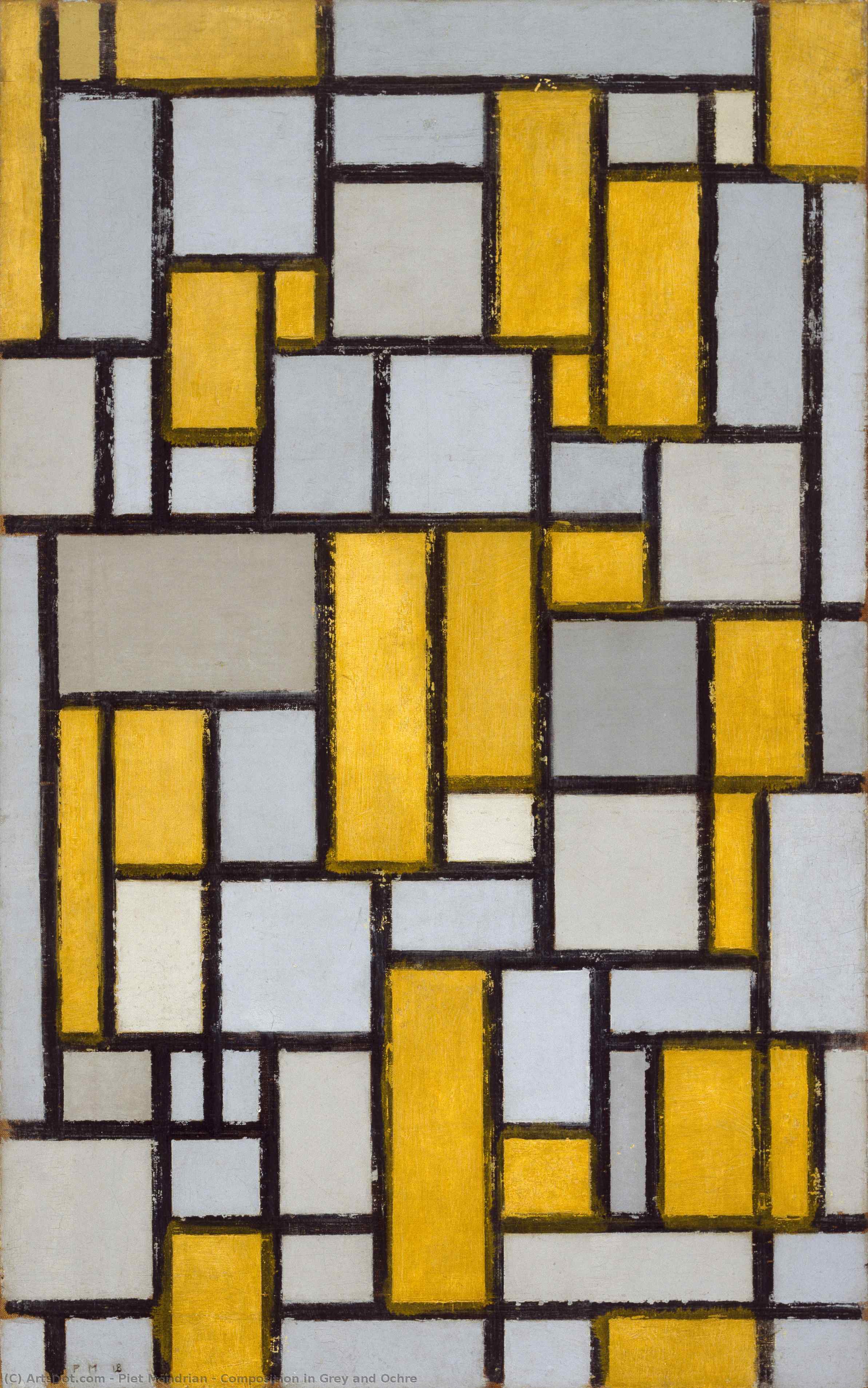 Wikioo.org – La Enciclopedia de las Bellas Artes - Pintura, Obras de arte de Piet Mondrian - Composición en gris y ocre