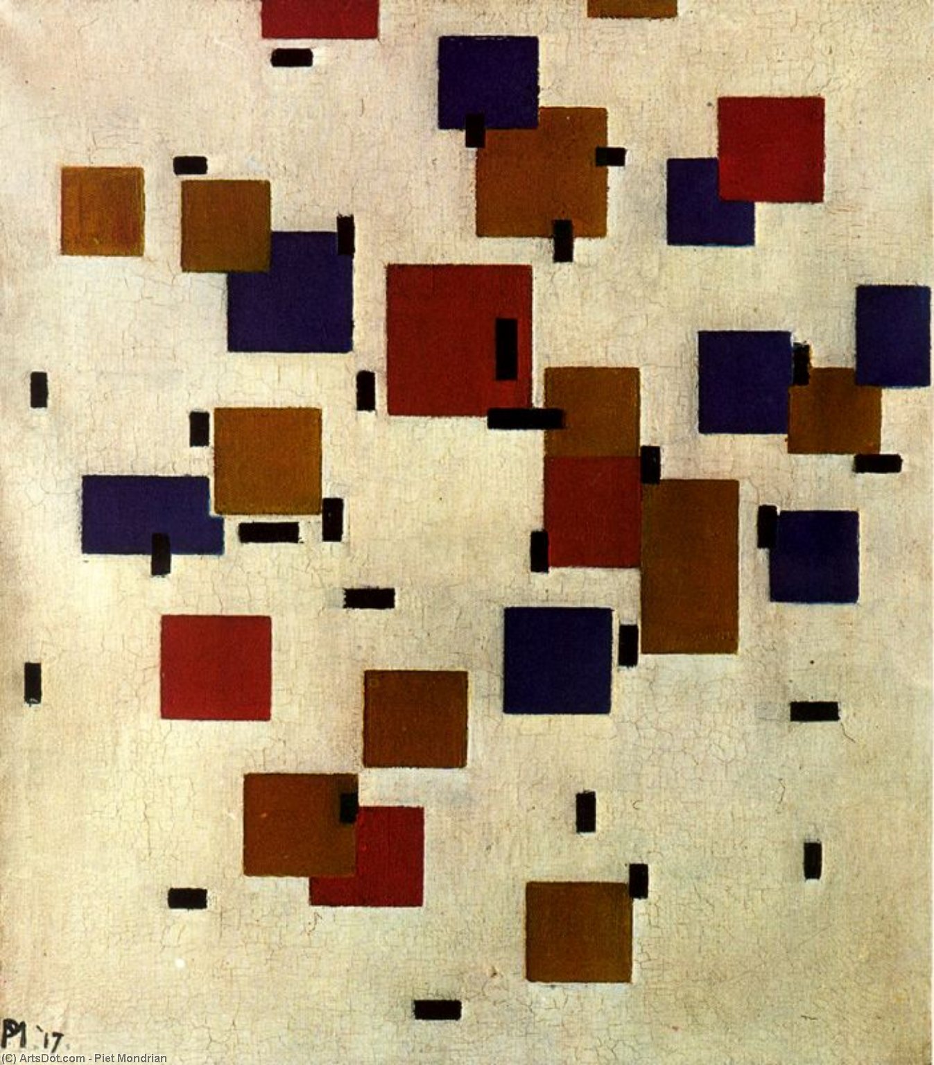 Wikoo.org - موسوعة الفنون الجميلة - اللوحة، العمل الفني Piet Mondrian - Composition with planes of pure color on a white background