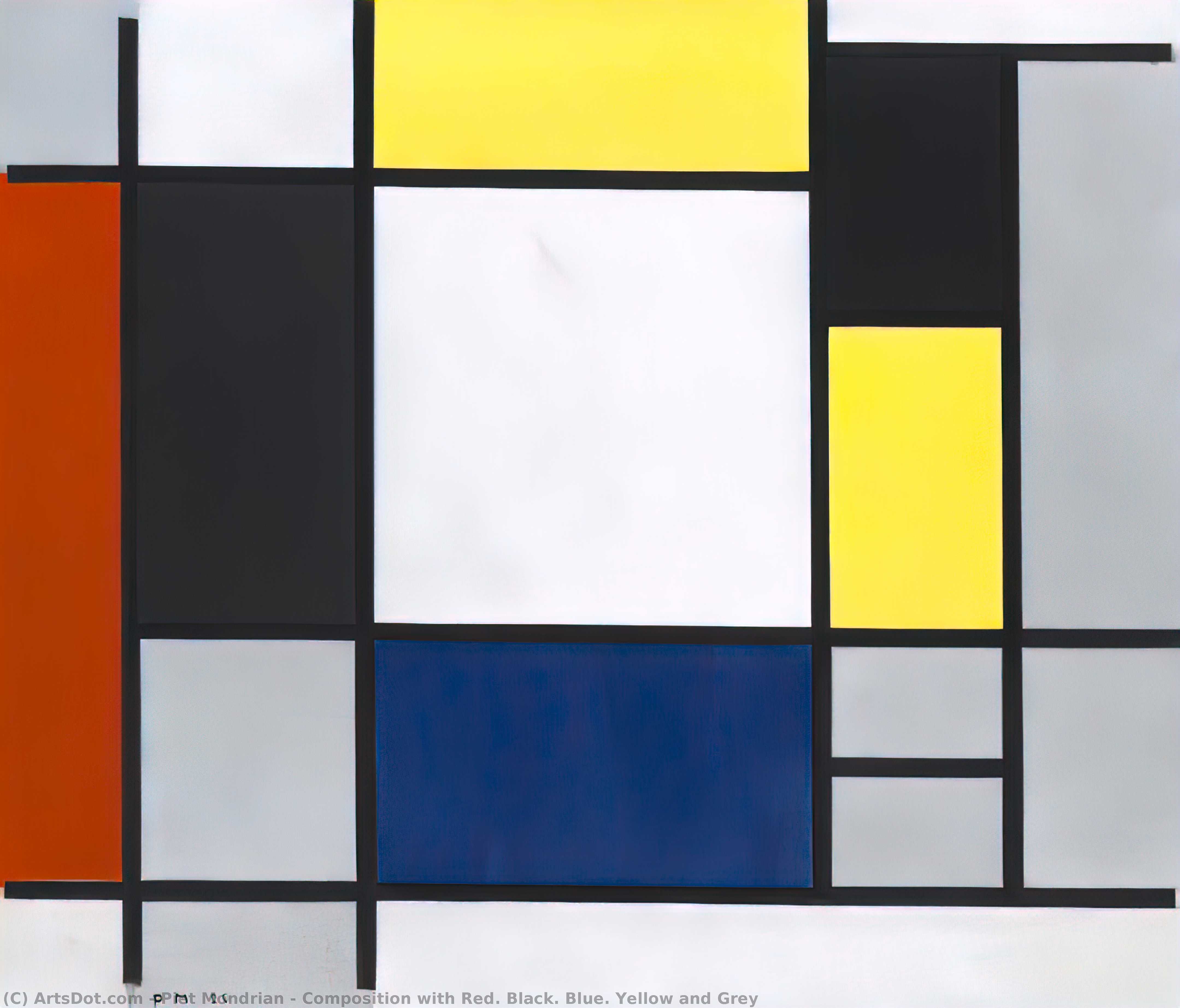 WikiOO.org - 百科事典 - 絵画、アートワーク Piet Mondrian - レッドを有する組成物。黒。青。黄色とグレー