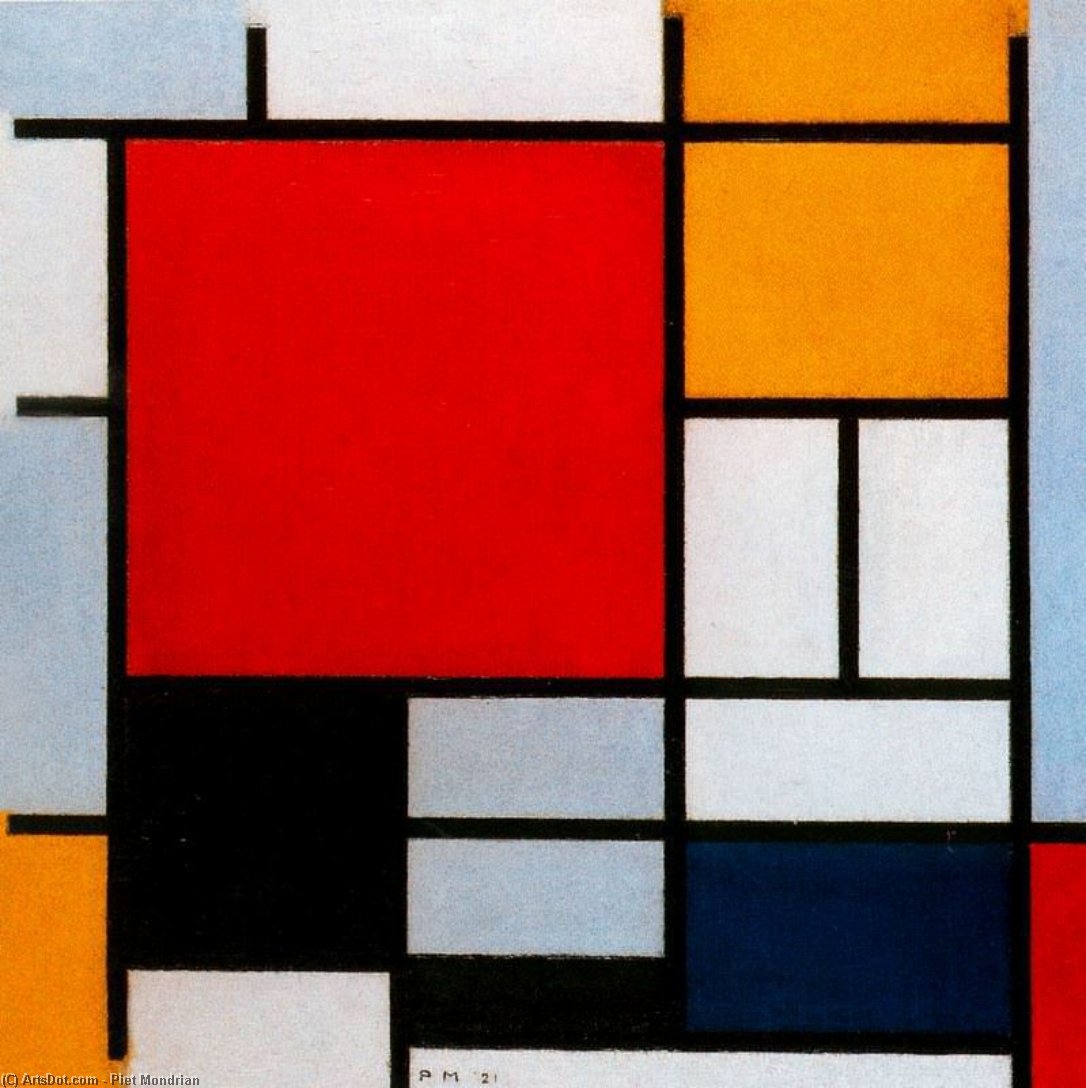 WikiOO.org - Encyclopedia of Fine Arts - Festés, Grafika Piet Mondrian - Composition with Red. Yellow and Blue 1