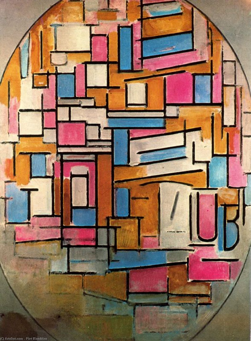WikiOO.org - Энциклопедия изобразительного искусства - Живопись, Картины  Piet Mondrian - Овальный Состав 1