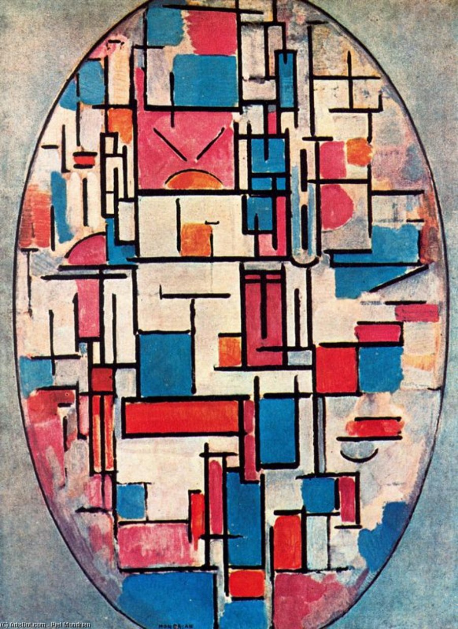 WikiOO.org - Güzel Sanatlar Ansiklopedisi - Resim, Resimler Piet Mondrian - Oval Composition with light colors