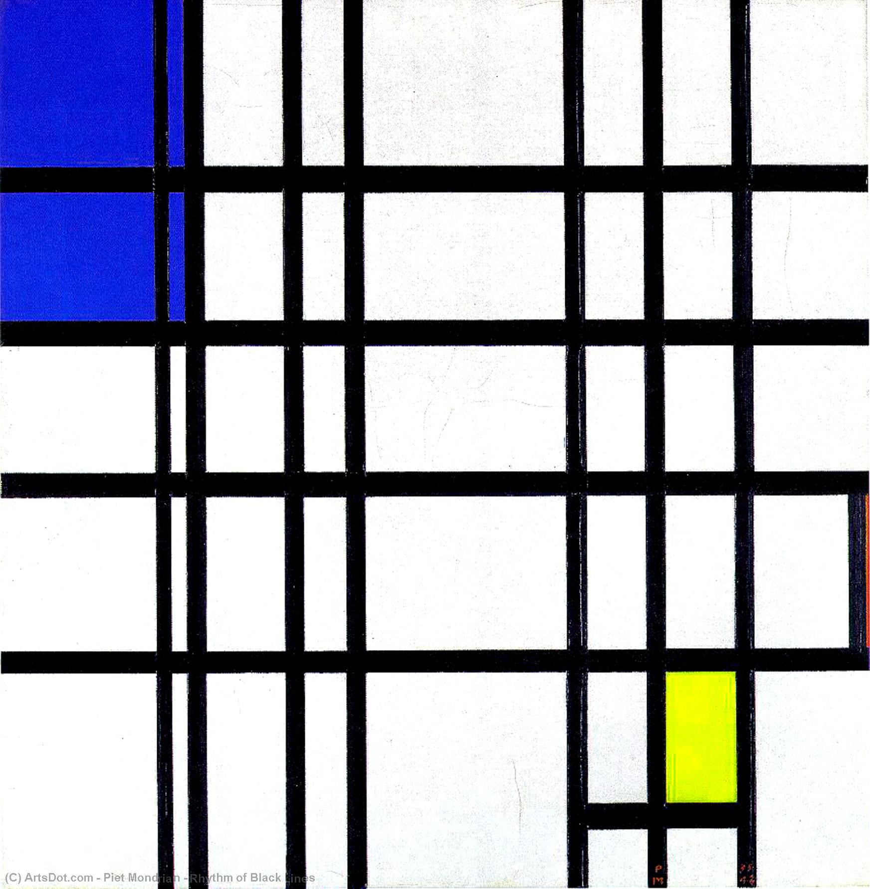 Wikioo.org - Bách khoa toàn thư về mỹ thuật - Vẽ tranh, Tác phẩm nghệ thuật Piet Mondrian - Rhythm of Black Lines