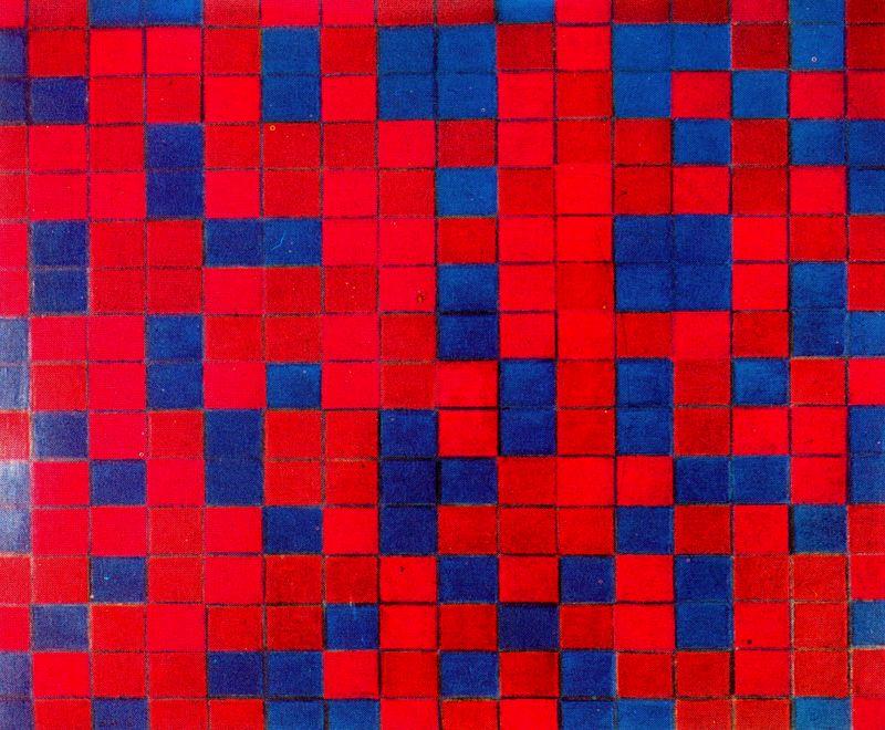 Wikoo.org - موسوعة الفنون الجميلة - اللوحة، العمل الفني Piet Mondrian - Scachiera composition with dark colors