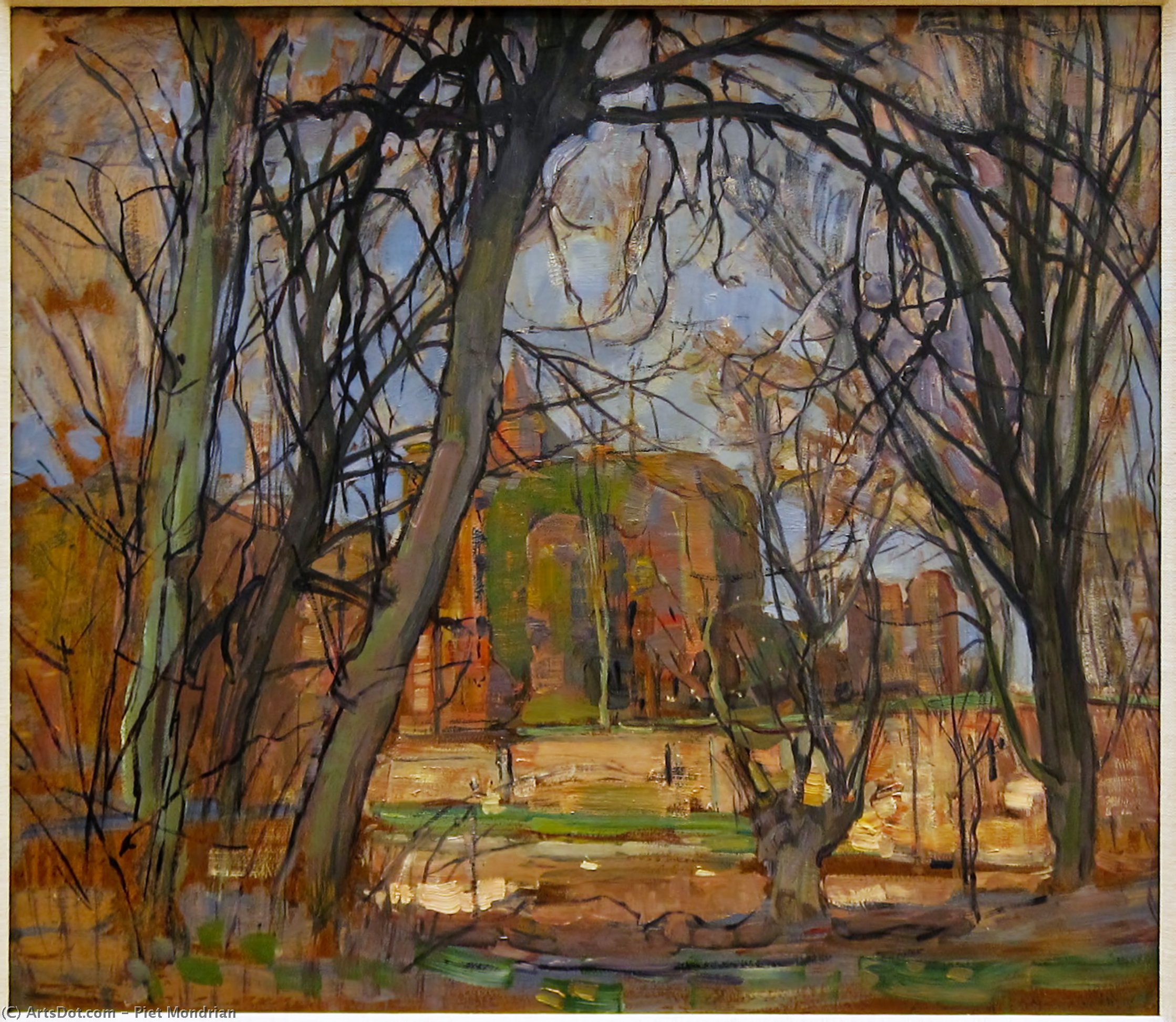 Wikoo.org - موسوعة الفنون الجميلة - اللوحة، العمل الفني Piet Mondrian - Spring Sun (Lentezon). Castle Ruin. Brederode