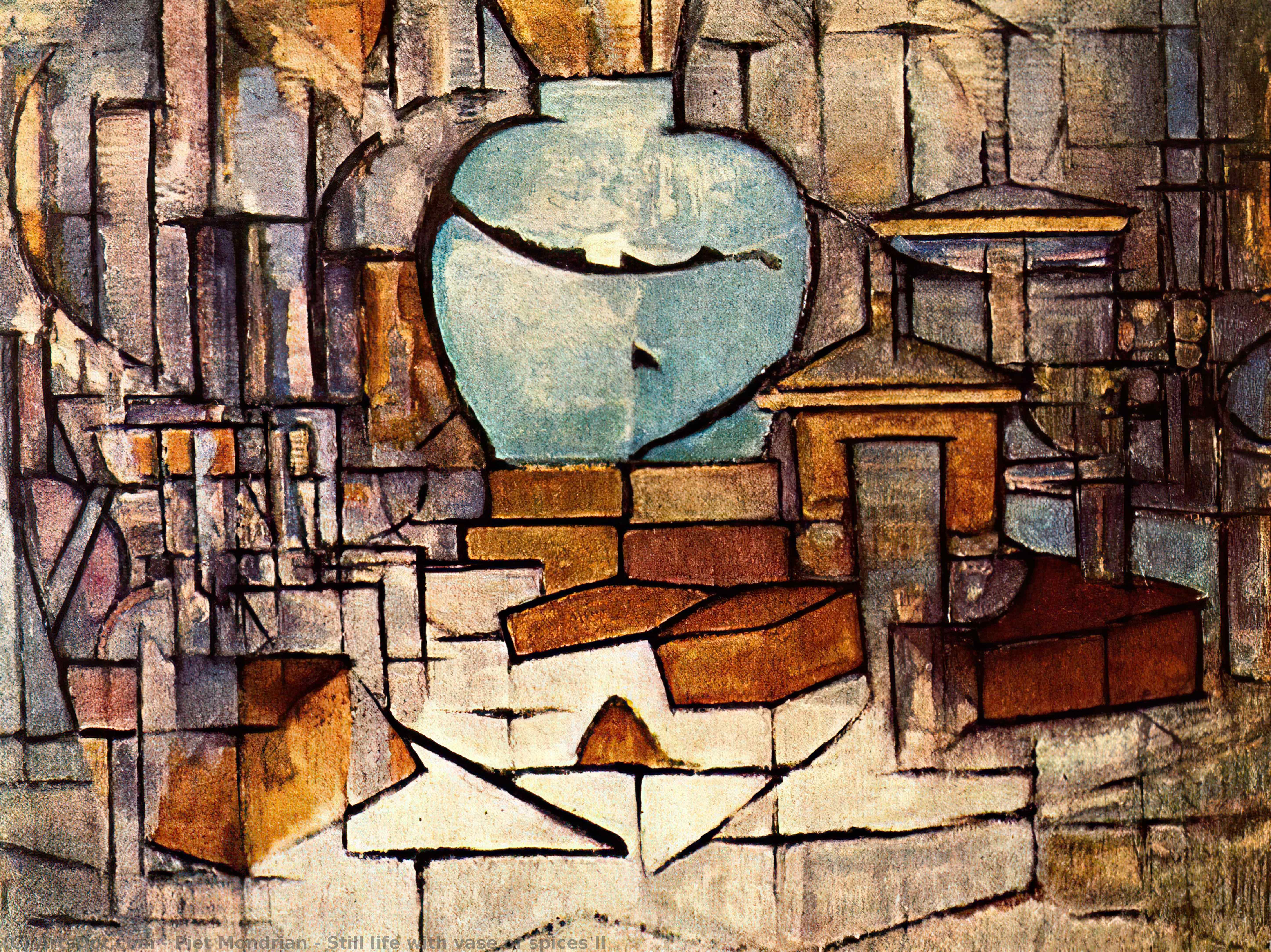WikiOO.org - אנציקלופדיה לאמנויות יפות - ציור, יצירות אמנות Piet Mondrian - Still life with vase of spices II