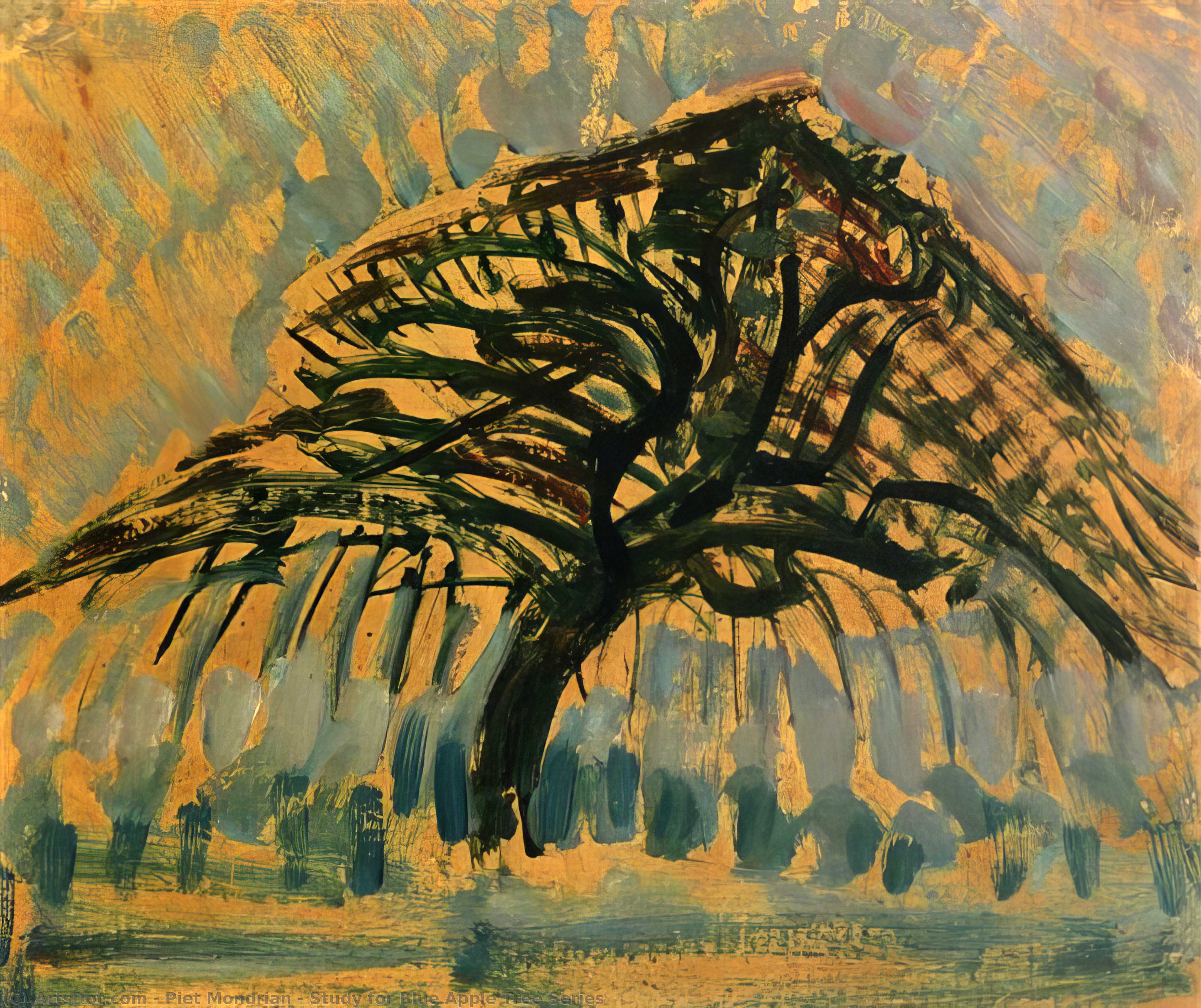 WikiOO.org - Encyclopedia of Fine Arts - Maleri, Artwork Piet Mondrian - Study for Blue Apple Tree Series