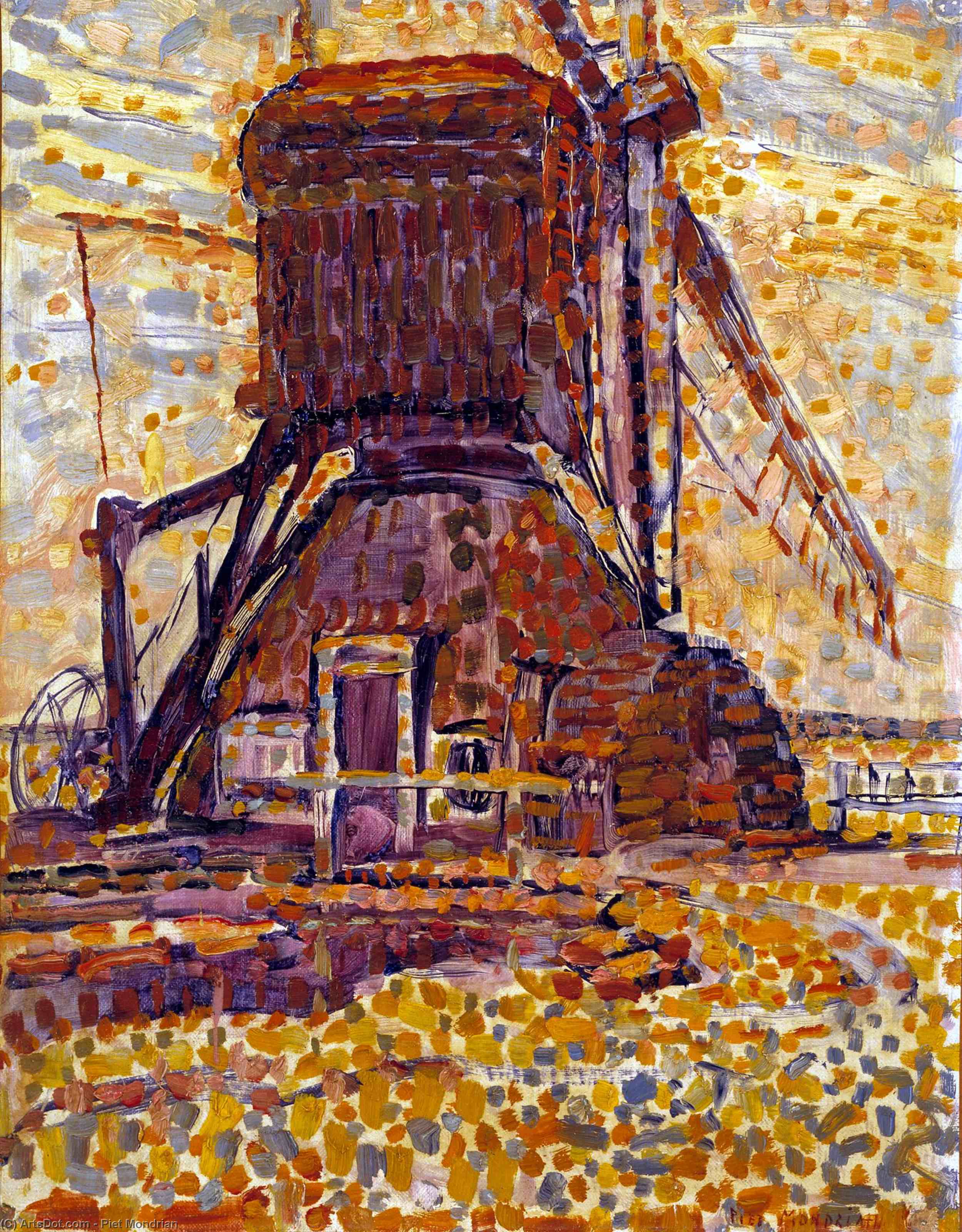 WikiOO.org - Encyclopedia of Fine Arts - Lukisan, Artwork Piet Mondrian - The Winkel Mill, Pointillist Version
