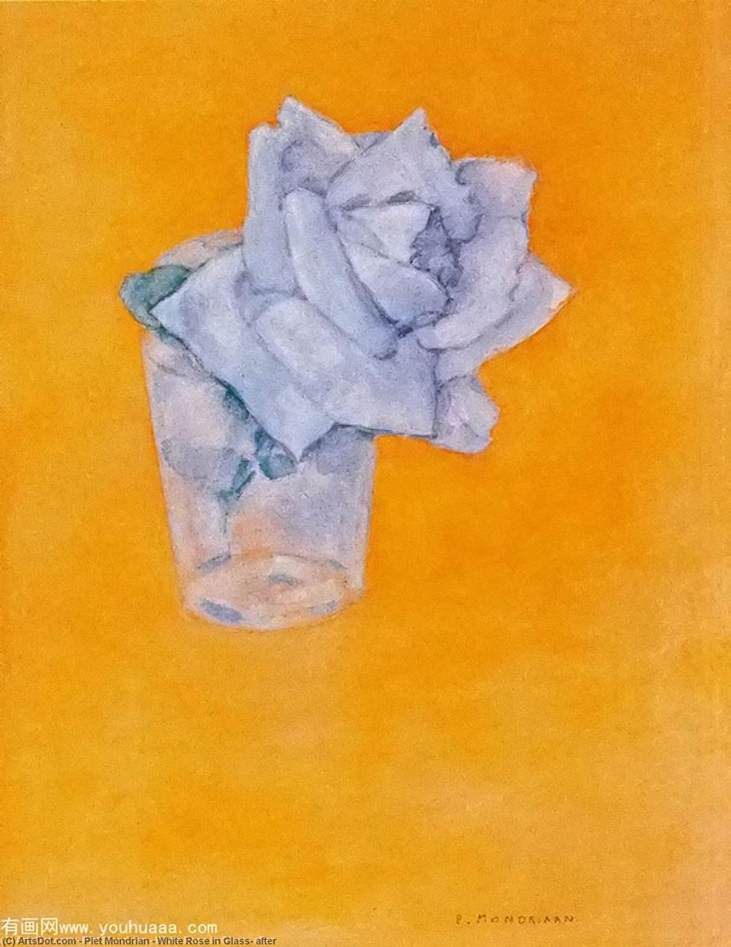 Wikoo.org - موسوعة الفنون الجميلة - اللوحة، العمل الفني Piet Mondrian - White Rose in Glass, after