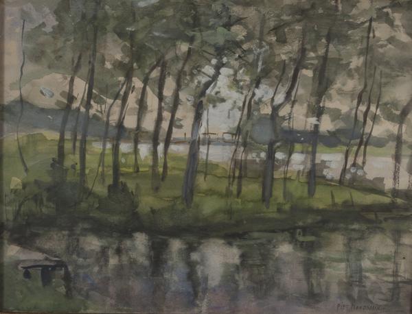 WikiOO.org - Enciklopedija likovnih umjetnosti - Slikarstvo, umjetnička djela Piet Mondrian - Young Tree Grove Amidst Water