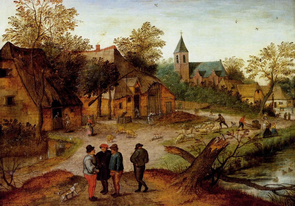 WikiOO.org - Enciclopédia das Belas Artes - Pintura, Arte por Pieter Bruegel The Younger - A Village Landscape With Farmers