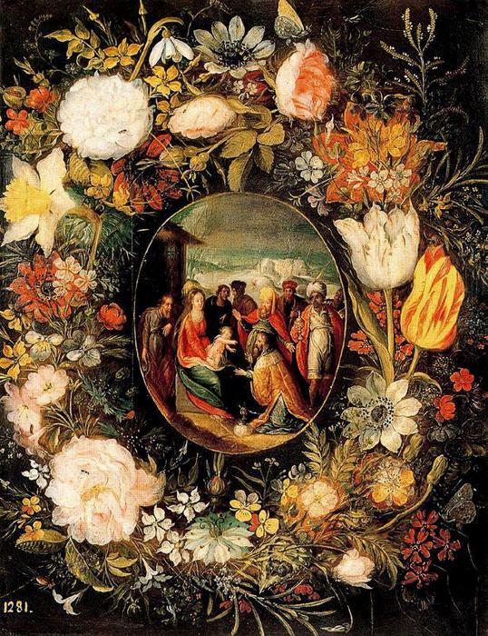 WikiOO.org - Enciklopedija likovnih umjetnosti - Slikarstvo, umjetnička djela Pieter Bruegel The Younger - Garland with the Adoration of the Kings