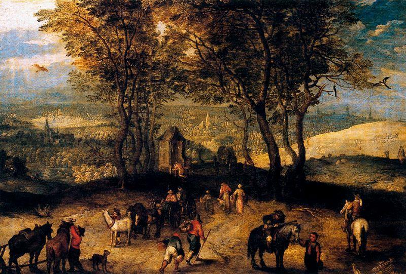 Wikioo.org - The Encyclopedia of Fine Arts - Painting, Artwork by Pieter Bruegel The Younger - Landscape with walkers