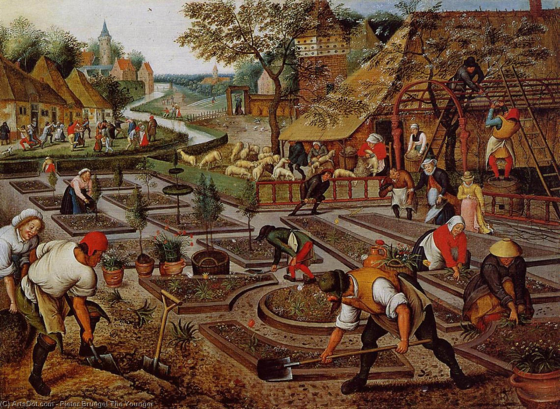 Wikioo.org - The Encyclopedia of Fine Arts - Painting, Artwork by Pieter Bruegel The Younger - Preparation of the Flower Beds